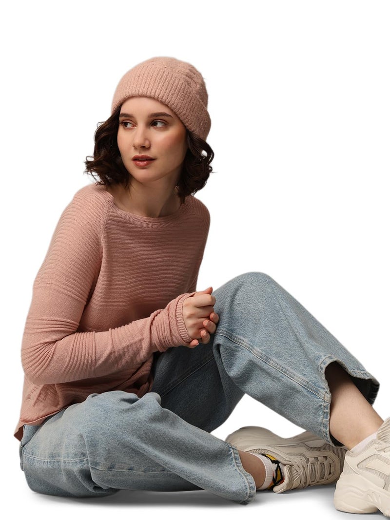 ONLY Women Solid Acrylic Pink Pullover Sweater - Image 2