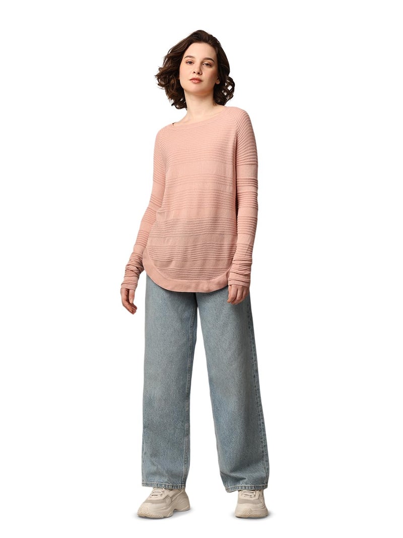 ONLY Women Solid Acrylic Pink Pullover Sweater - Image 1