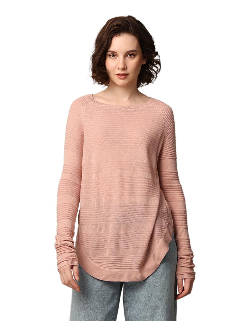 ONLY Women Solid Acrylic Pink Pullover Sweater - Image 3