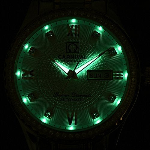 Carnival Mens Dial Automatic Full Gold Stainless Steel Sapphire Glass Waterproof Men Black Watch (Silver/White Dial) - Image 2