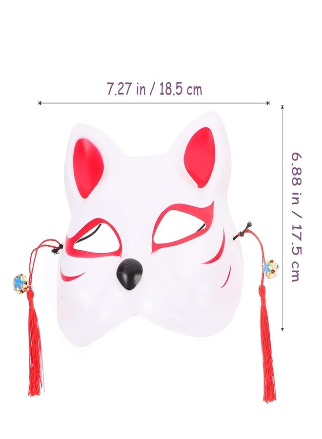 أموسفون قناع نصف وجه من Amosfun على شكل ثعلب من Kitsune مكون من 4 قطع، لوازم حفلات تنكرية، أقنعة نصف وجه للحفلات، أقنعة ثعالب وقطط على الطريقة اليابانية (نوع عشوائي) - Image 2
