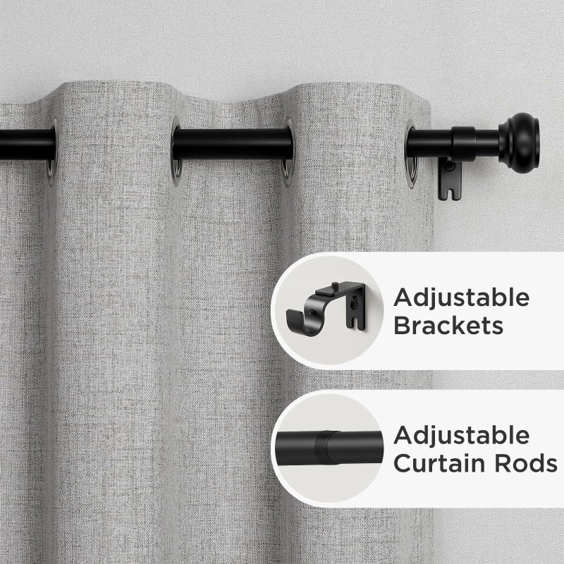 Joydeco Black Curtain Rod Adjustable 32-88 Inches, 1" Diameter Heavy Duty Curtain Rods for Windows, Decorative Splicing Drapery Rods with Resin Finials for Living Room Bedroom Kitchen - Image 2