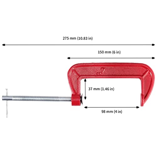 JAPCHET 8 Packs 4 Inches Red C Clamp, Malleable Iron C-clamp, Heavy-Duty C-Clamp for Metalworking, Woodworking, 4-Inch Max Jaw Opening, 2-Inch Throat Depth - Image 2