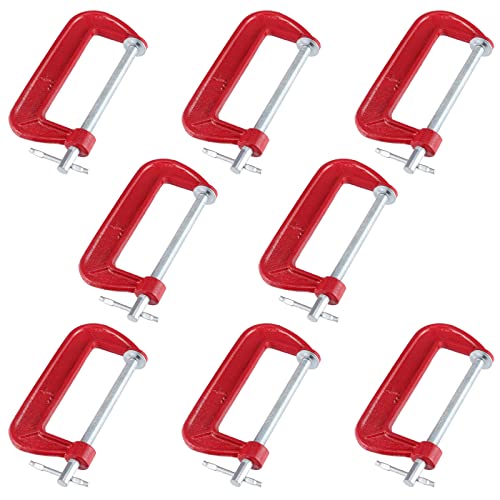 JAPCHET 8 Packs 4 Inches Red C Clamp, Malleable Iron C-clamp, Heavy-Duty C-Clamp for Metalworking, Woodworking, 4-Inch Max Jaw Opening, 2-Inch Throat Depth - Image 1