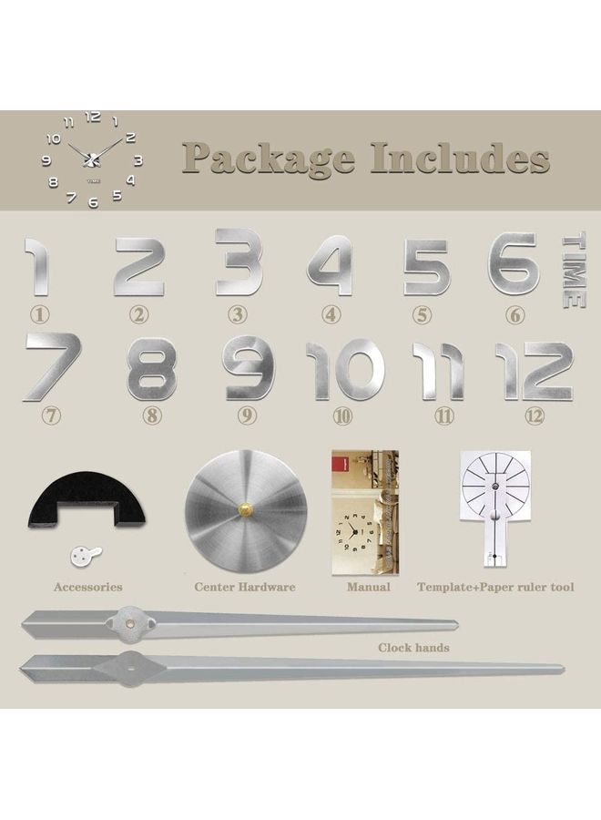 NIBEMINENT 3D Frameless Wall Clock Sticker Silver - Image 3