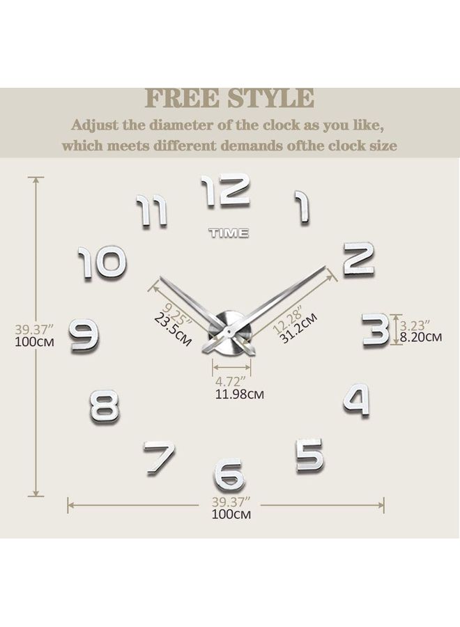 NIBEMINENT 3D Frameless Wall Clock Sticker Silver - Image 2