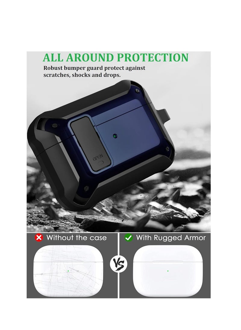 Generic - Case Cover and AirPods Pro 1st Case with Keychain Rugged Armor Designed Compatible Case Airpods Pro Case for Women Men Front LED Visible Blue - Image 1