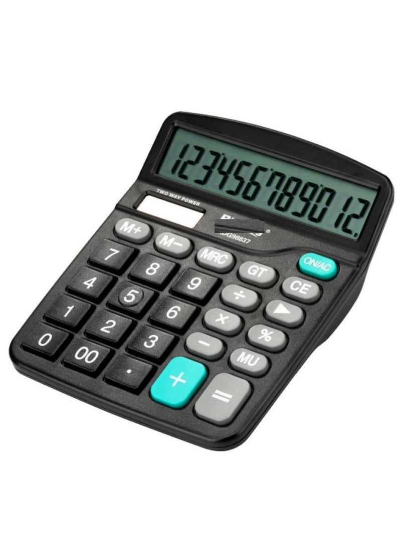 AIWANTO Aiwanto 12 Digits Desk Calculator with Large Key Buttons Calculator For Office School Home (Black-Style-1)  - Image 1