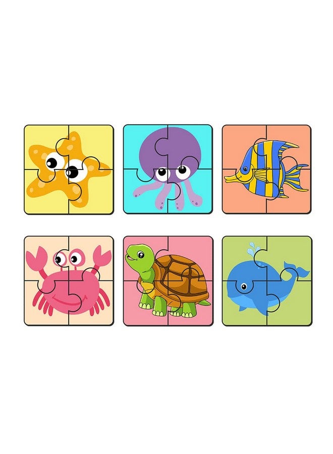 Artvibes Sea Animals Jigsaw Puzzle Games for Children & Kids | Jigsaw Puzzles for Kids Age 2-5 | 4 Pieces Puzzles | Toddler's Wooden Puzzle (PZ_507N), Set of 6