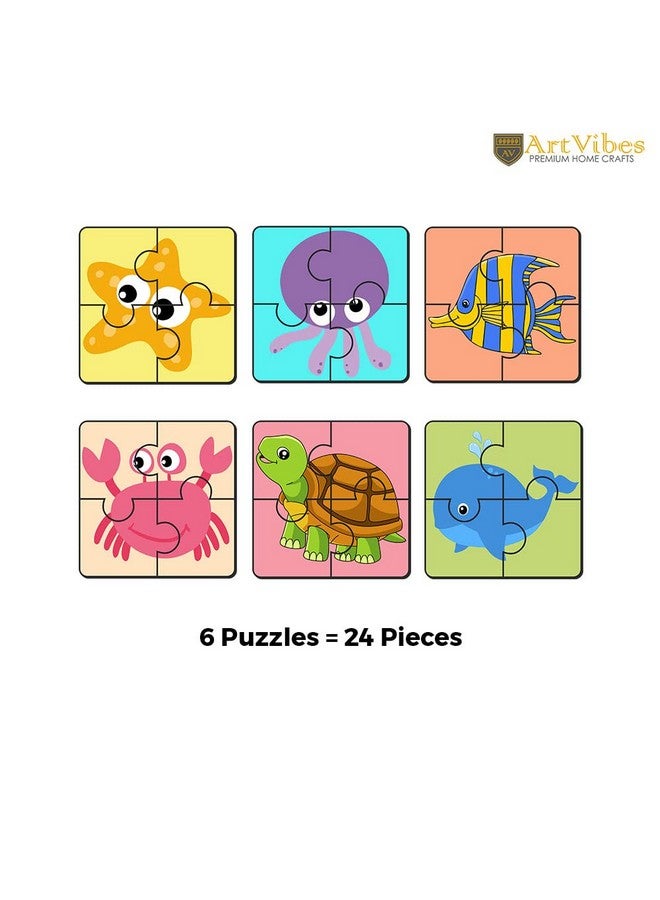 Artvibes Sea Animals Jigsaw Puzzle Games for Children & Kids | Jigsaw Puzzles for Kids Age 2-5 | 4 Pieces Puzzles | Toddler's Wooden Puzzle (PZ_507N), Set of 6