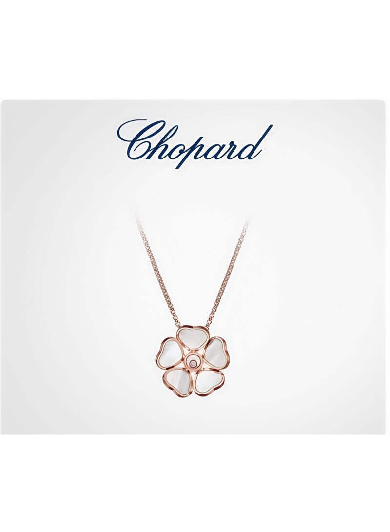 Chopard 18K rose gold white mother-of-pearl diamond heart butterfly necklace pendant - Image 1