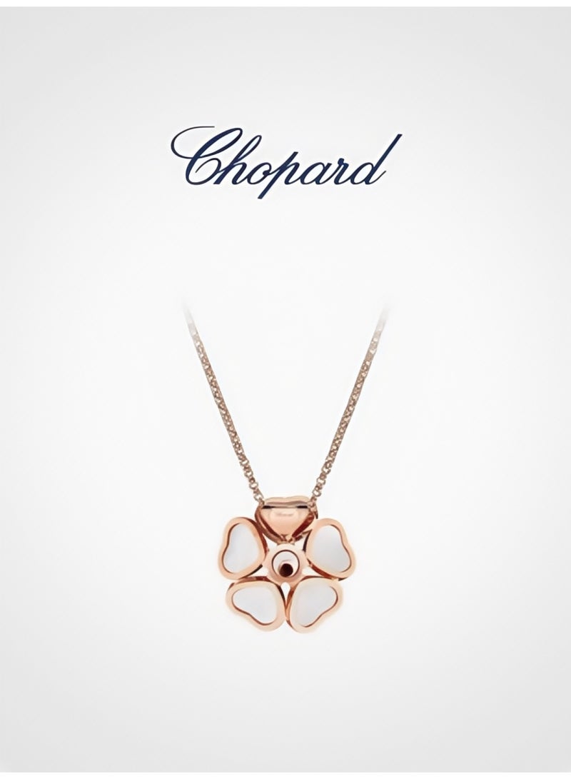 Chopard 18K rose gold white mother-of-pearl diamond heart butterfly necklace pendant - Image 3