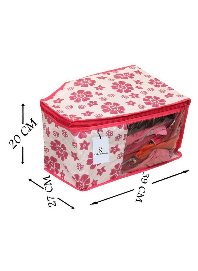 Kuber Industries Kuber Industries Non-Woven Blouse Cover/Organizer|Lahariya Printed & Front Window|Size 39 x 27 x 20 CM|Pack of 3 (Pink)  - Image 4