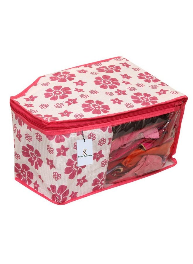 Kuber Industries Kuber Industries Non-Woven Blouse Cover/Organizer|Lahariya Printed & Front Window|Size 39 x 27 x 20 CM|Pack of 3 (Pink)  - Image 2