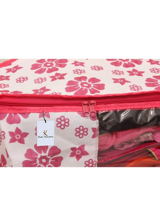 Kuber Industries Kuber Industries Non-Woven Blouse Cover/Organizer|Lahariya Printed & Front Window|Size 39 x 27 x 20 CM|Pack of 3 (Pink)  - Image 5