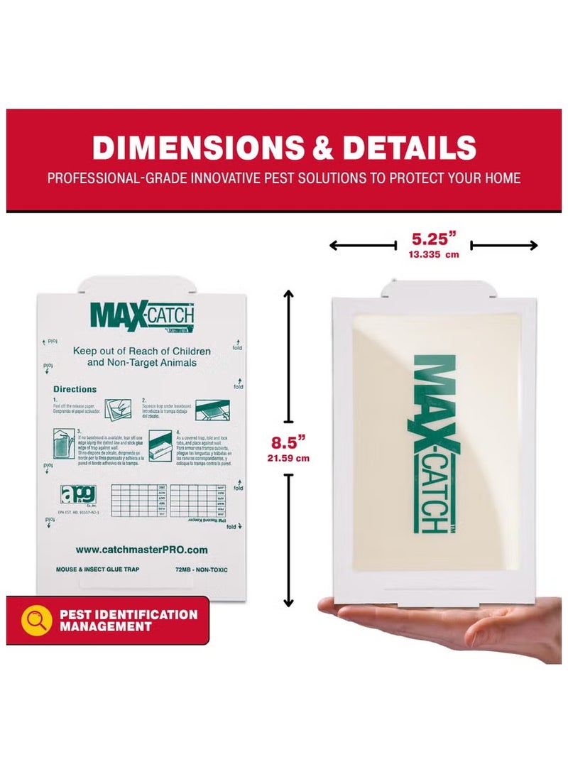 Catchmaster Max-Catch Mouse & Insect Glue Trap 72MB,12 Pieces  Mouse Traps Indoor for Home, Sticky Pest Control Adhesive Tray for Catching Bugs, Rats & Rodents, Non Toxic Bulk Pre-Baited Glue Boards - Image 2