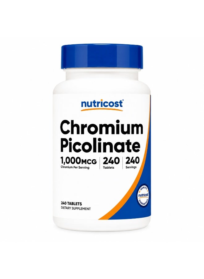 Nutricost Chromium Picolinate 1000mcg Dietary Supplement Tablets – 240 Tablets - Image 1