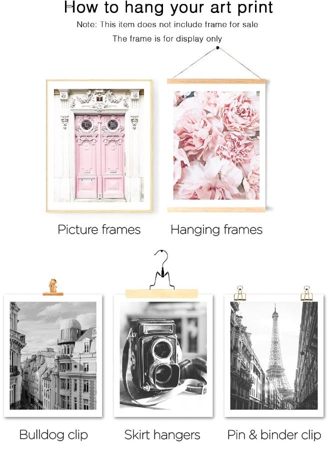 Home Trove Hoozgee Vintage Fashion Paris Wall Art Prints Black And White Canvas Poster Eiffel Tower Pink Flower Doors Windows Pictures Photos Wall Decor For Office Bedroom Living Room (8"X10" Unframed)  - Image 2