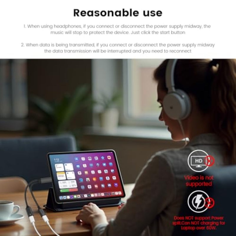 60W USB C Splitter Cable, 2-in-1 USB-C Male to Dual USB-C Female, Charge While Using Headphones, SSD, DAC, or Controller for Steam Deck, Quest 3, iPad, Samsung, Pixel Not for Monitor - Image 3