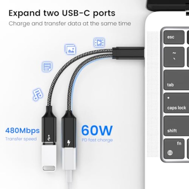 60W USB C Splitter Cable, 2-in-1 USB-C Male to Dual USB-C Female, Charge While Using Headphones, SSD, DAC, or Controller for Steam Deck, Quest 3, iPad, Samsung, Pixel Not for Monitor - Image 4