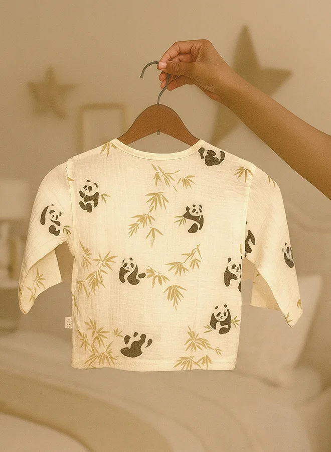 ليتل سربرايز بوكس Little Surprise Box, Lazy Panda, Organic Crushed soft Muslin Cotton Kids Nightsuit-5-6Y
