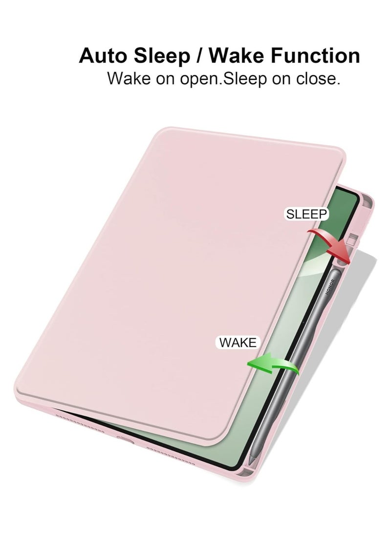 VKL Case Compatible with Honor Pad 10 12.1 Inch 2025 Tablet, Rotating Bracket Flip Cover Intelligent Protective Cover with Pen Slot and Auto Sleep/Wake-up (Pink) - Image 2