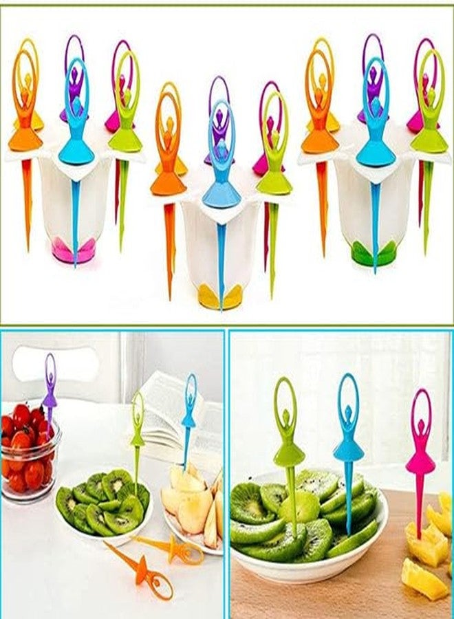 RUSTIC LINEN Dancing Doll Fruit Fork Cutlery Set with Stand, Multicolor | Fun & Practical | Reusable & Easy to Use | Pack of 6 - Image 4