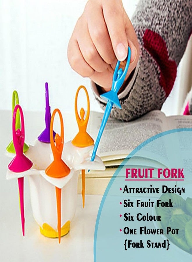 RUSTIC LINEN Dancing Doll Fruit Fork Cutlery Set with Stand, Multicolor | Fun & Practical | Reusable & Easy to Use | Pack of 6 - Image 3