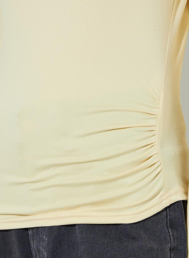 Styli Yellow Solid Long Sleeves Knit Top with Side Gathering - Image 3