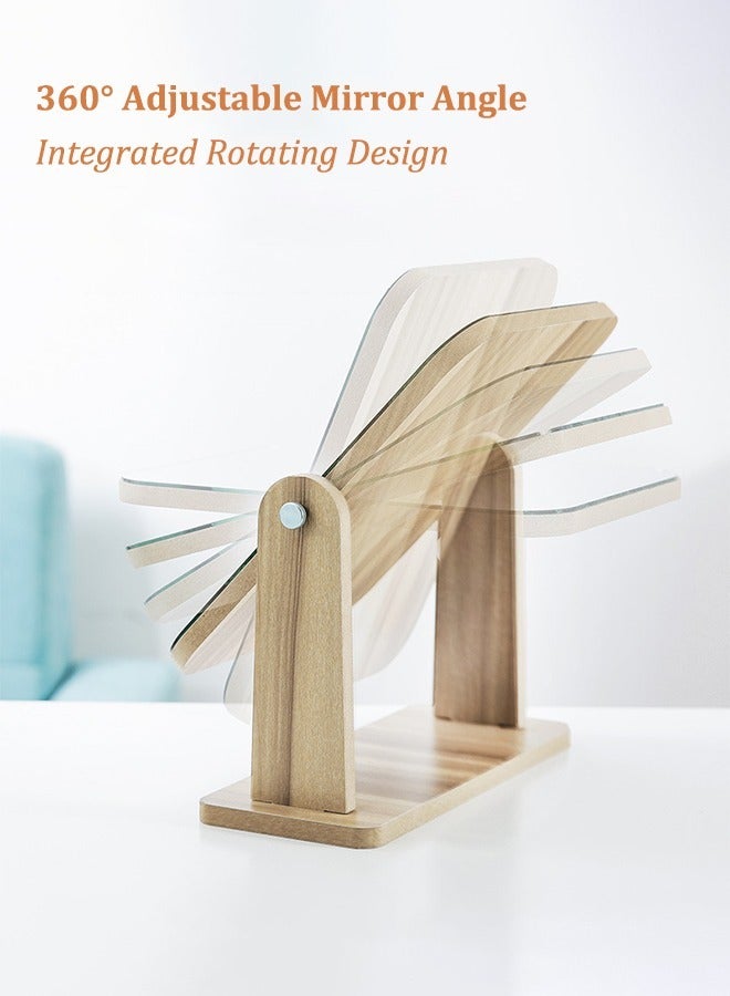 مرآة مكياج خشبية طبيعية بزاوية دوران 360 درجة، مرآة زينة مكتبية قابلة للتعديل، تصميم بسيط لغرفة النوم أو الحمام - Image 3