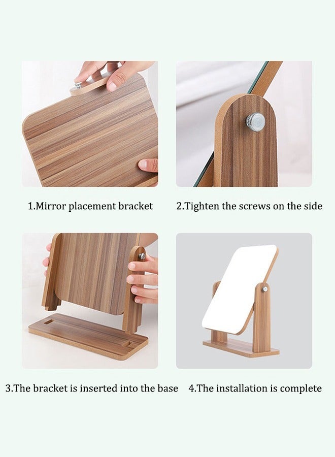 مرآة مكياج خشبية طبيعية بزاوية دوران 360 درجة، مرآة زينة مكتبية قابلة للتعديل، تصميم بسيط لغرفة النوم أو الحمام - Image 5
