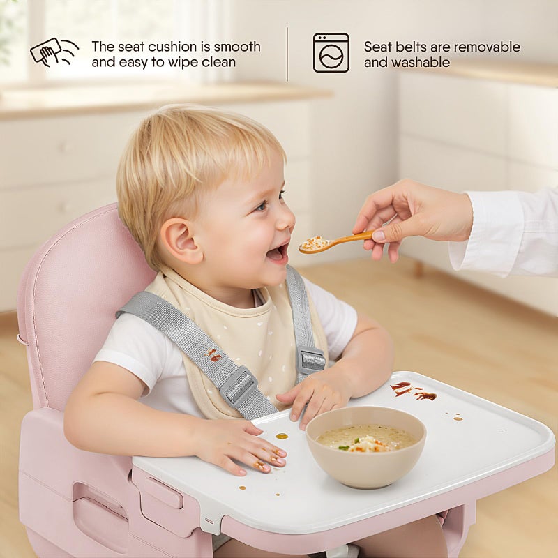 Obee Odee 3-in-1 Portable Baby High Chair for Babies and Toddlers, Convertible Easy Clean Infant Foldable Highchair with Adjustable Legs & Dishwasher Safe Tray, Pink - Image 3