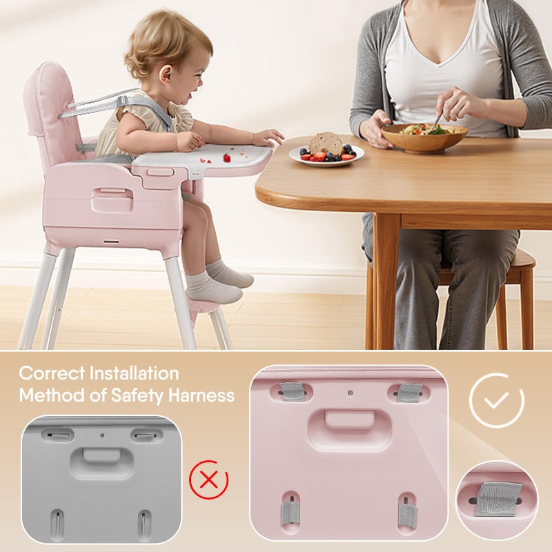Obee Odee 3-in-1 Portable Baby High Chair for Babies and Toddlers, Convertible Easy Clean Infant Foldable Highchair with Adjustable Legs & Dishwasher Safe Tray, Pink - Image 4