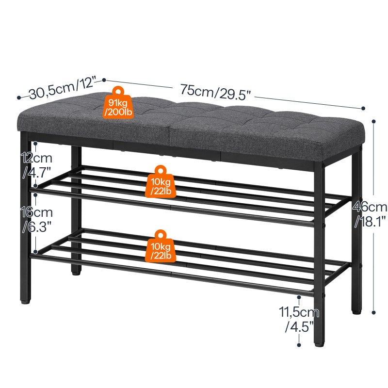 HOOBRO Shoe Bench, Storage Bench with Cushion, Entryway Bench Shoe Shelf with Seat, 12 x 29.5 x 18.1 Inches, Shoe Rack for Living Room, Bedroom, Hallway, Dark Gray BGZ95HX01 - Image 3