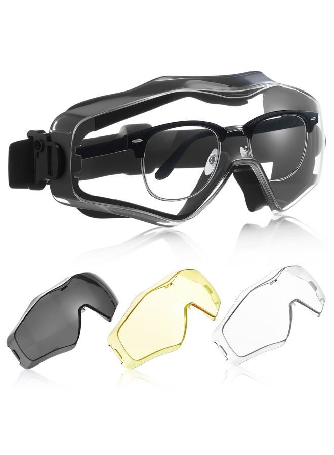 Copkim Safety Goggles over Glasses, Ansi Z87.1 Airsoft Goggles Anti Fog Tactical Safety Glasses with 3 Impact Resistant Interchangeable Lenses for Shooting, Skiing & Riding Outdoor Eyewear(Black) - Image 1