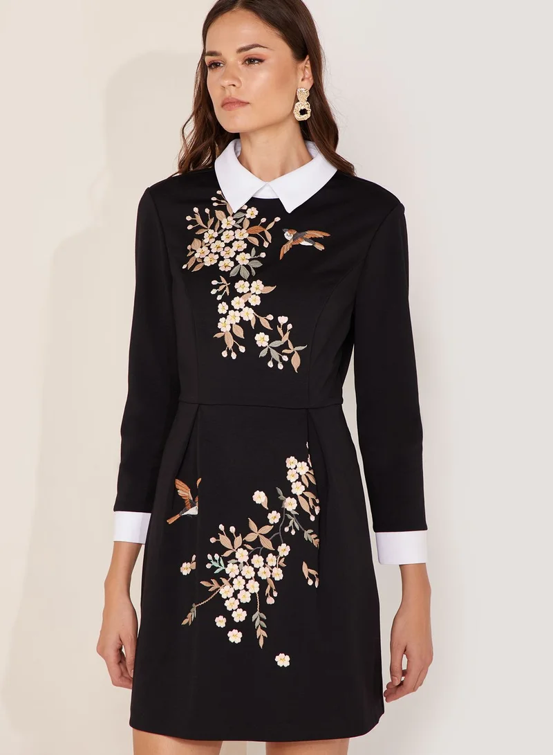 ted baker embroidered dress Textured Rose Embroidery Sleeveless Midi Dress | Enkoaa main image 1