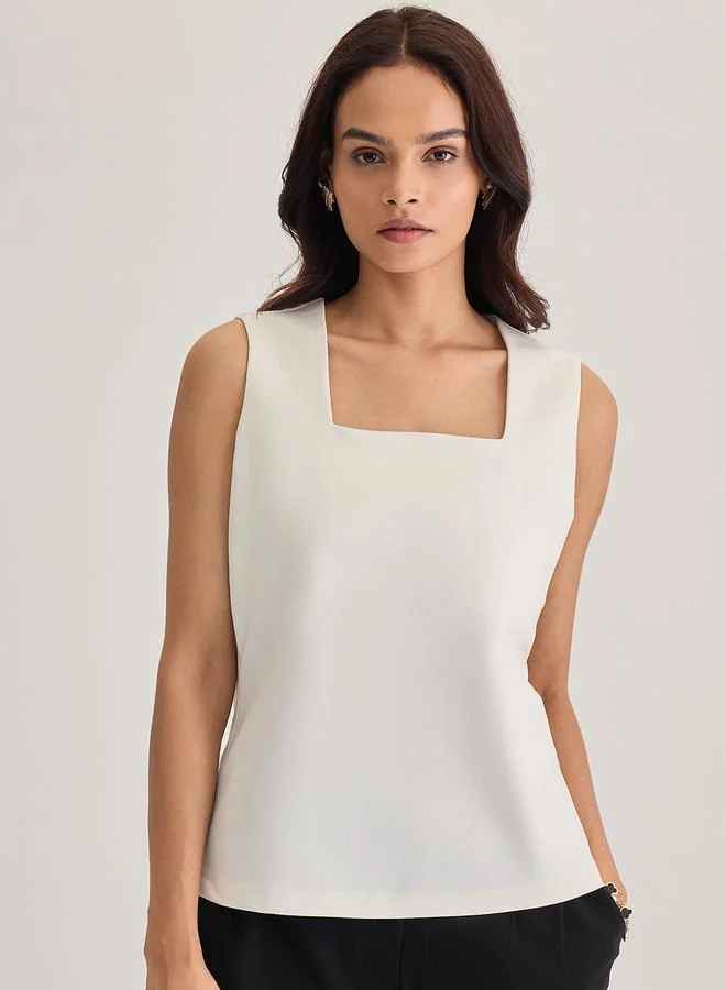Femmella White Square Neck Sleeveless Top