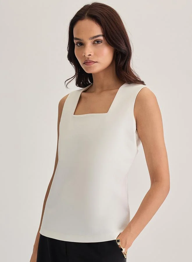 Femmella White Square Neck Sleeveless Top