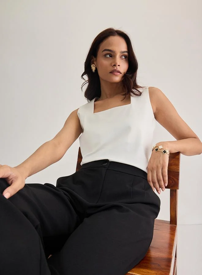 Femmella  White Square Neck Sleeveless Top for Women | Best Price UAE
