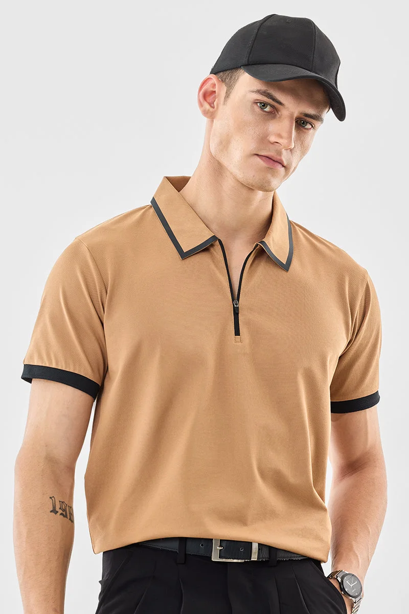 SNITCH Regular Fit Zipper Polo T-Shirt