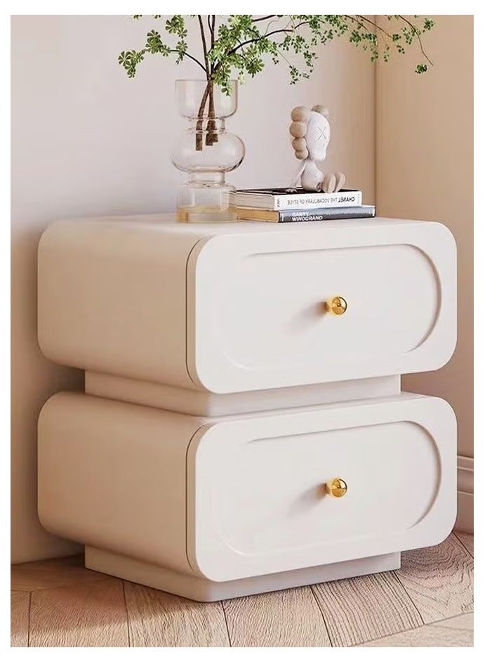 رافين مجموعة من 2 طاولة جانبية متعددة الأغراض بتصميم جمالي عصري وطاولة جانبية متينة من الخشب الصلب وخزانة أدراج لغرفة النوم وطاولة جانبية بحافة مستديرة وخزانة تخزين 50 × 40 × 50 - Image 4