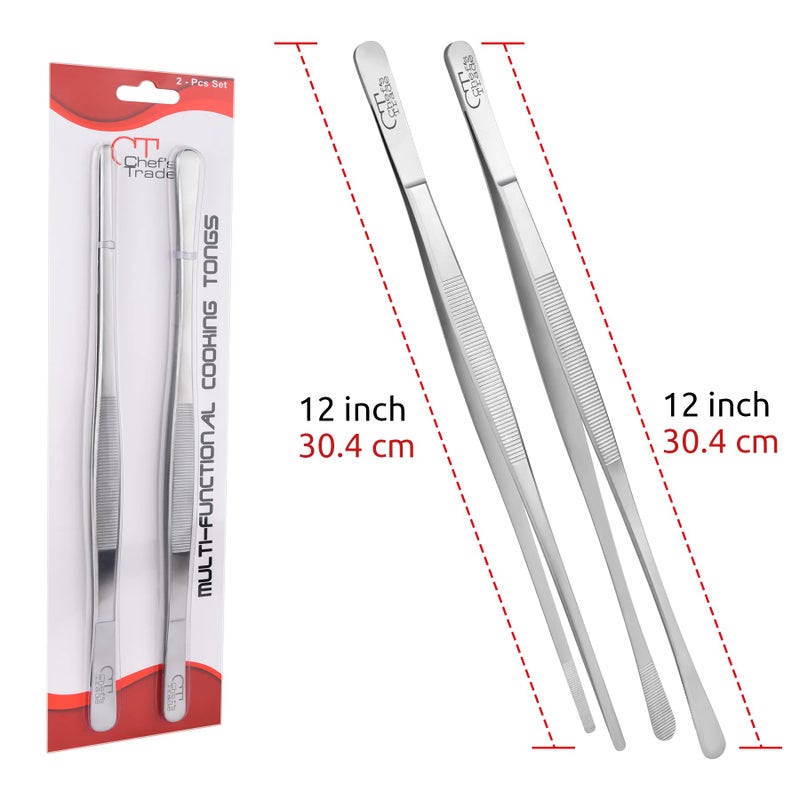 Chef's Trade Professional Kitchen & Cooking Tweezers/Tongs 12" Stainless Steel Multi-Use - Image 2
