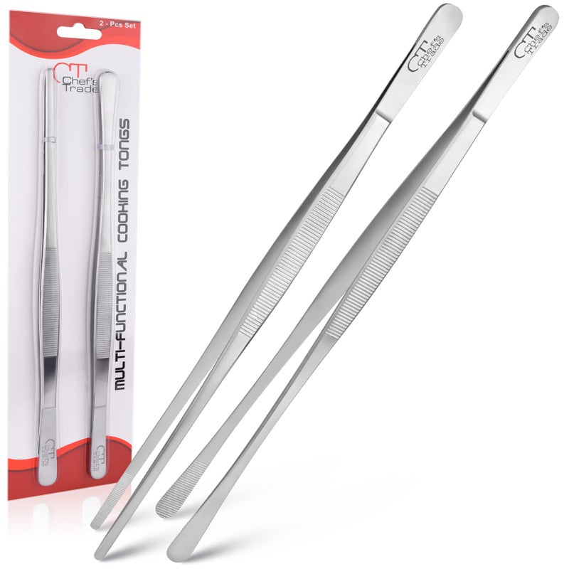 Chef's Trade Professional Kitchen & Cooking Tweezers/Tongs 12" Stainless Steel Multi-Use - Image 1