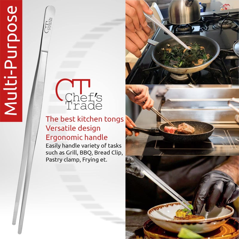 Chef's Trade Professional Kitchen & Cooking Tweezers/Tongs 12" Stainless Steel Multi-Use - Image 3