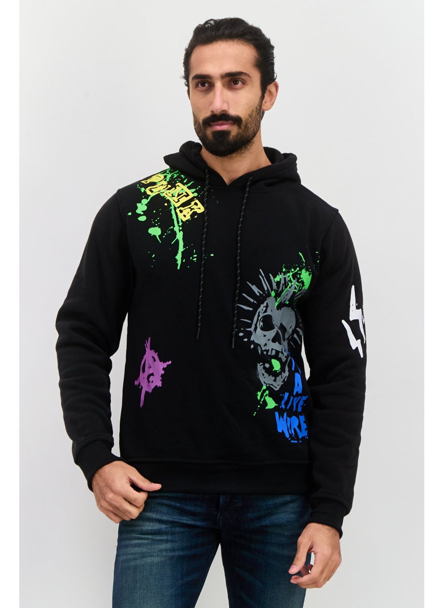 Modern Culture Men Hooded Textured Long Sleeves Sweatshirt, Black Combo  - Image 1