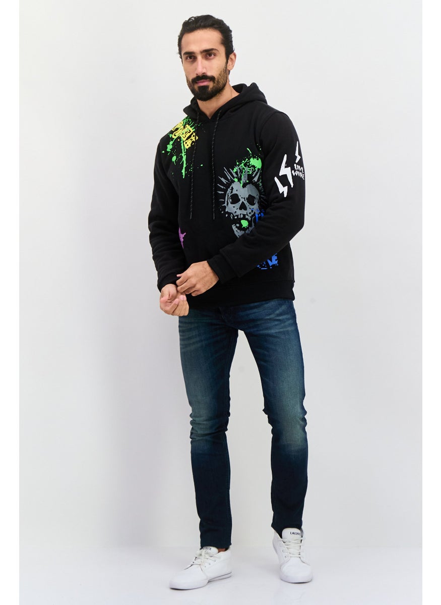 Modern Culture Men Hooded Textured Long Sleeves Sweatshirt, Black Combo  - Image 3
