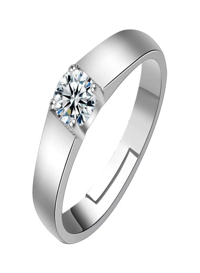 Peora Platinum Plated CZ Solitaire Wedding Adjustable Ring for Men Boys Stylish Gift - Image 1