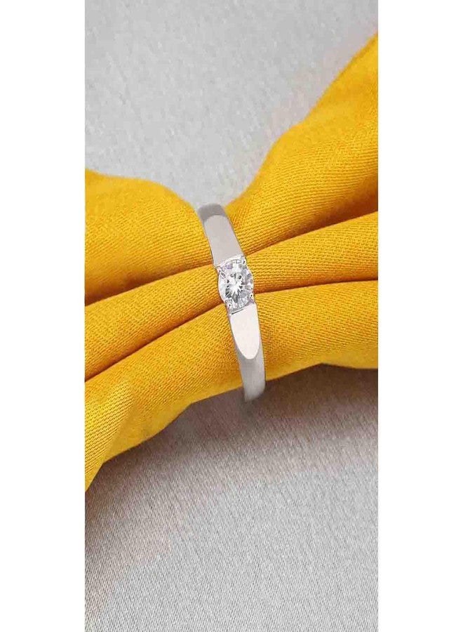 Peora Platinum Plated CZ Solitaire Wedding Adjustable Ring for Men Boys Stylish Gift - Image 2