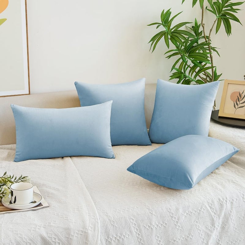 QUORGVES Light Blue Throw Pillows Spring Light Blue Pillow Covers 18x18 Inch Pack of 2 Soft Velvet Square Solid Sky Blue Throw Pillow Cover 18 x 18 Set of 2 - Image 4