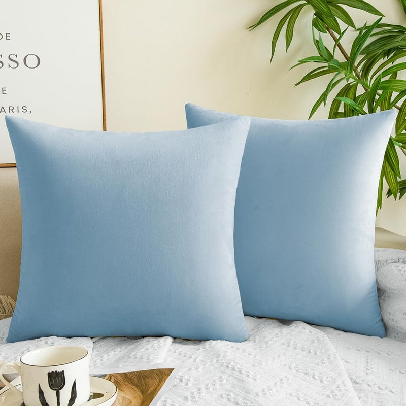 QUORGVES Light Blue Throw Pillows Spring Light Blue Pillow Covers 18x18 Inch Pack of 2 Soft Velvet Square Solid Sky Blue Throw Pillow Cover 18 x 18 Set of 2 - Image 1